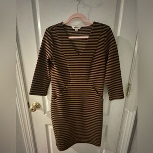 Boden Camel and Navy Striped Dress